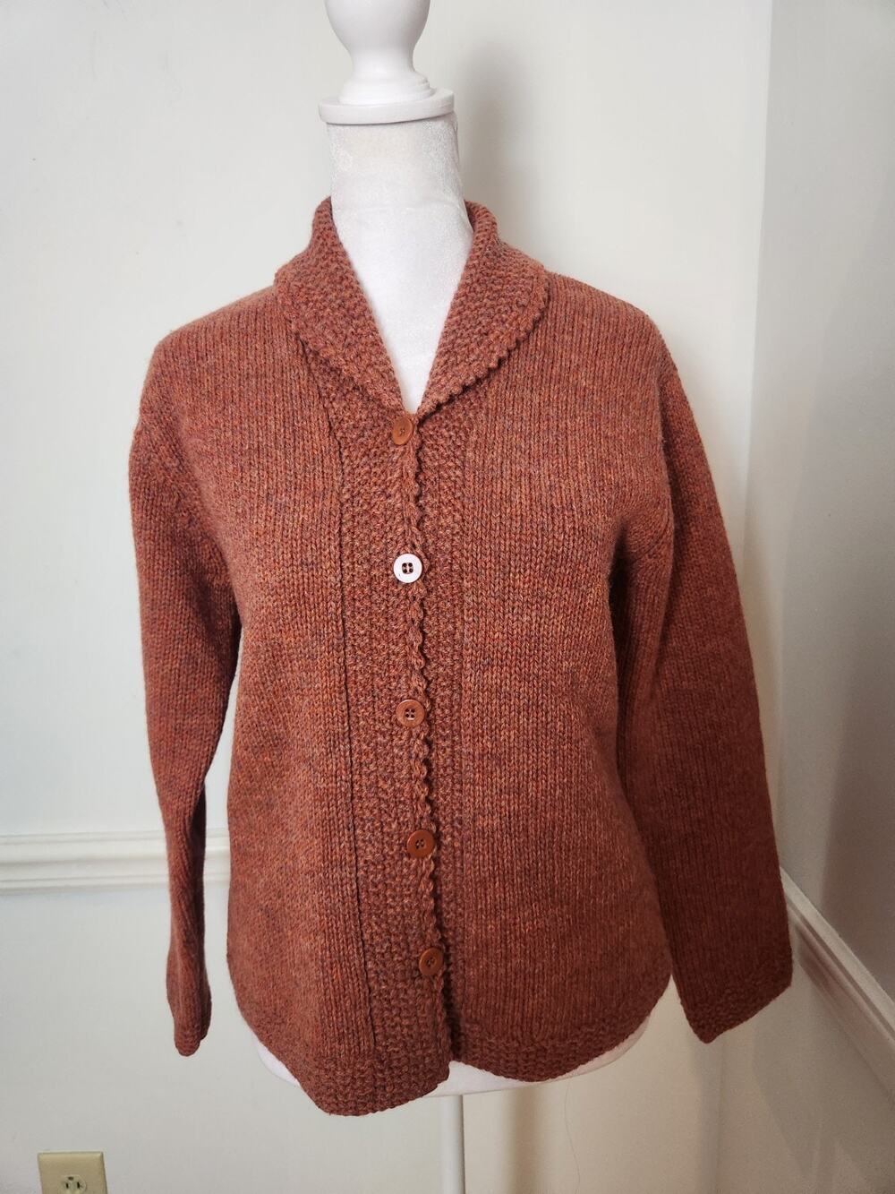 Vtg Talbots Cardigan Sweater PS Petite Small Womens Rust Orange Cottagecore Wool